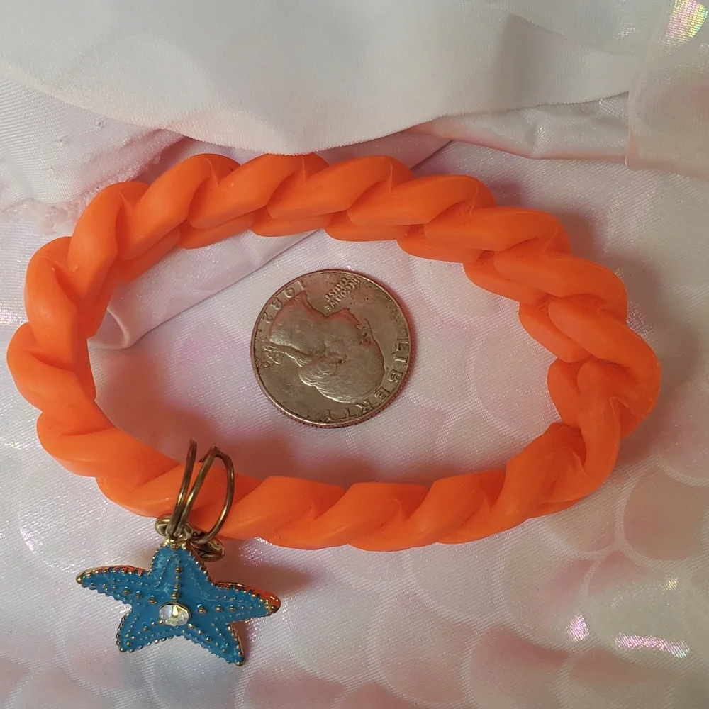 Neon Orange Rubber Rope Betsey Johnson Starfish Bracelet Vintage